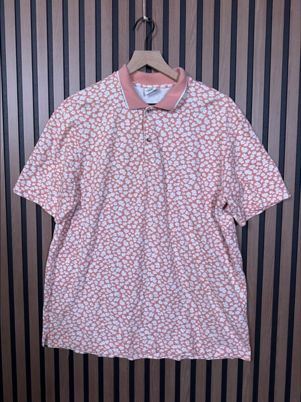 Urban Outfitters Polo Shirt Large Adults Peach Floral Short Sleeve Flower Print